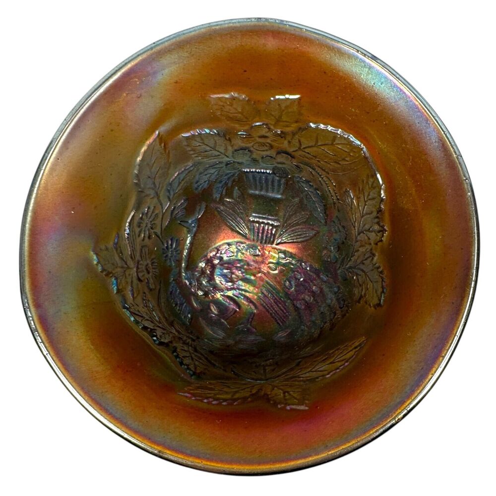 Vintage Fenton Carnival Glass Peacock & Urn Compote Colorful Goblet 5" Cup Rare - Picture 9 of 12